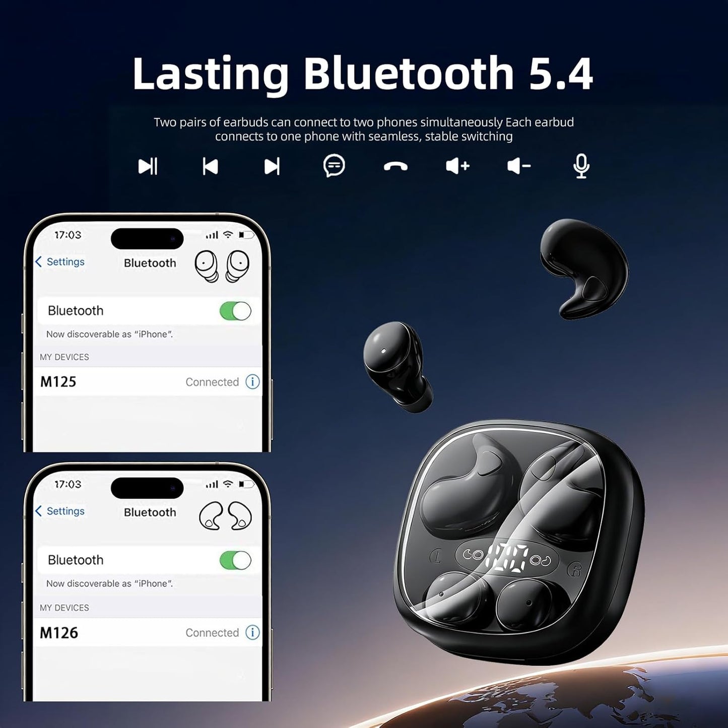 CUAUUO Flat Sleep Earbuds Mini Invisible Tiny Wireless Ear Buds, Wireless Hidden Small Sleeping Headphones for Side