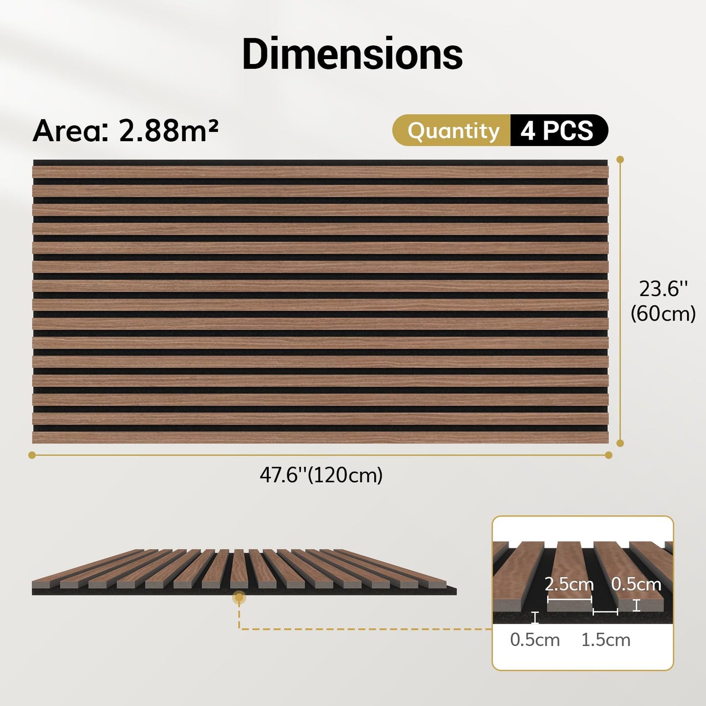 TONOR Wood Slatwall Panels, 4 Pack 47.2" x 23.6"/ 120 x60cm(31ft²) Acoustic Wall Panels, Wood Slat Acoustic Panels for Noise Cancelling and Decoration, Living Room, Bedroom, Office, Walnut