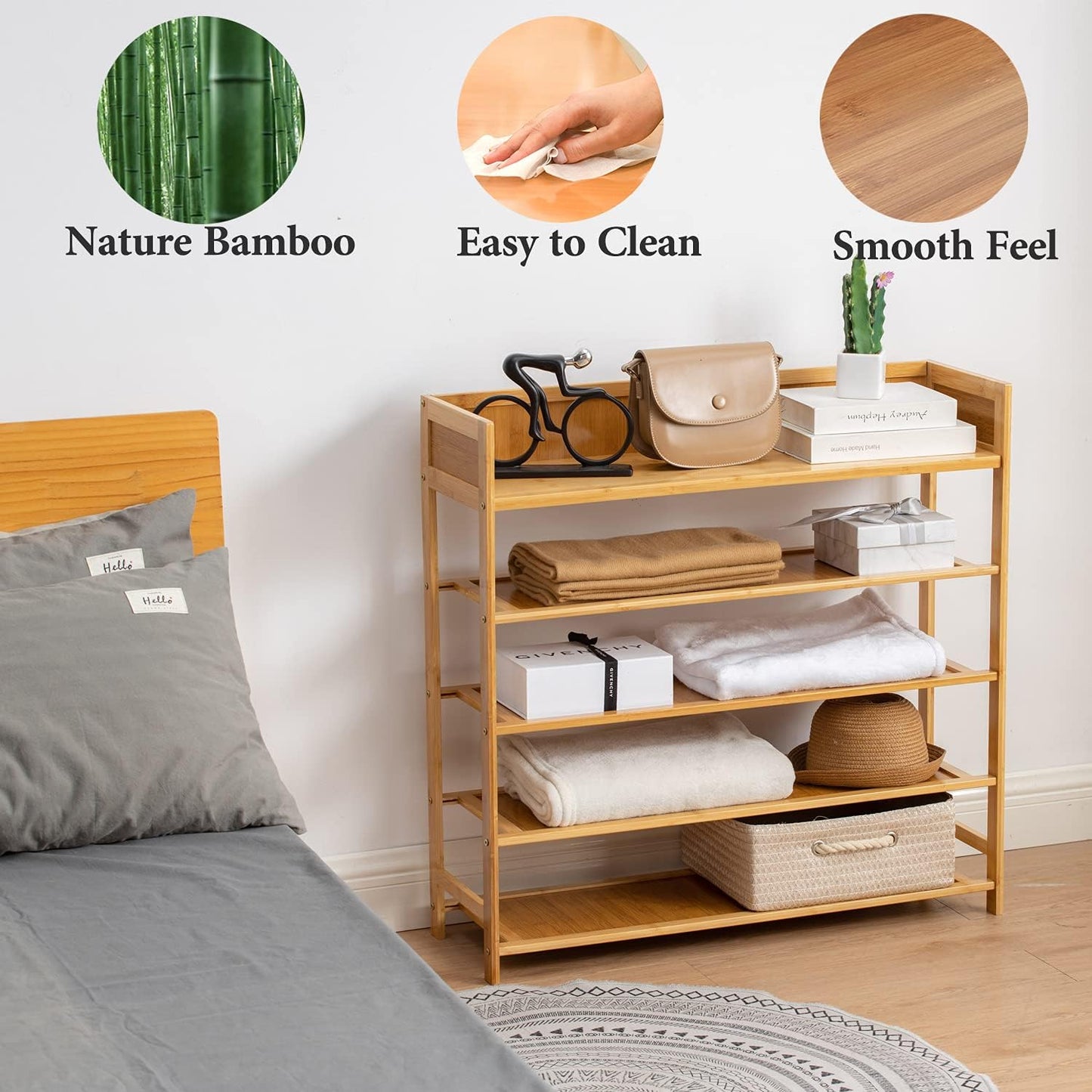 Bamboo Shoe Rack Organizer - 5-Tier Storage Solution for Entryway, Hallway & Closet | Natural Finish (31.5")