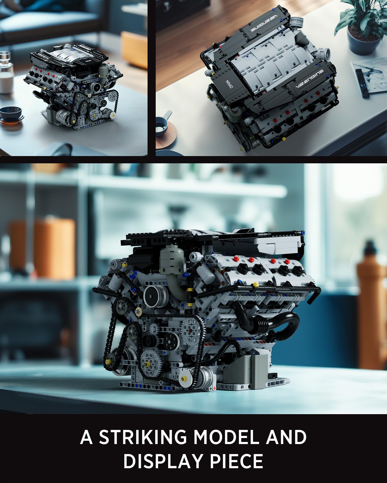 Nifeliz V8 Engine Building Set, Exclusive Advanced Collector's Engine Model, Physical Science Experiment Toy for Adults, Home or Office Décor (2725 PCS, NF10287)