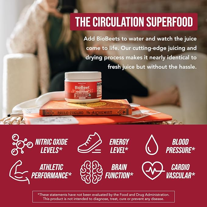BioBeet® Max Strength Beet Root Juice Powder ??20:1 Concentrate, Each Serving Derived from 60,000 mg Organic Beetroot - Cold-Pressed, USA Grown ??Nitric Oxide, Circulation Support ??50 Servings