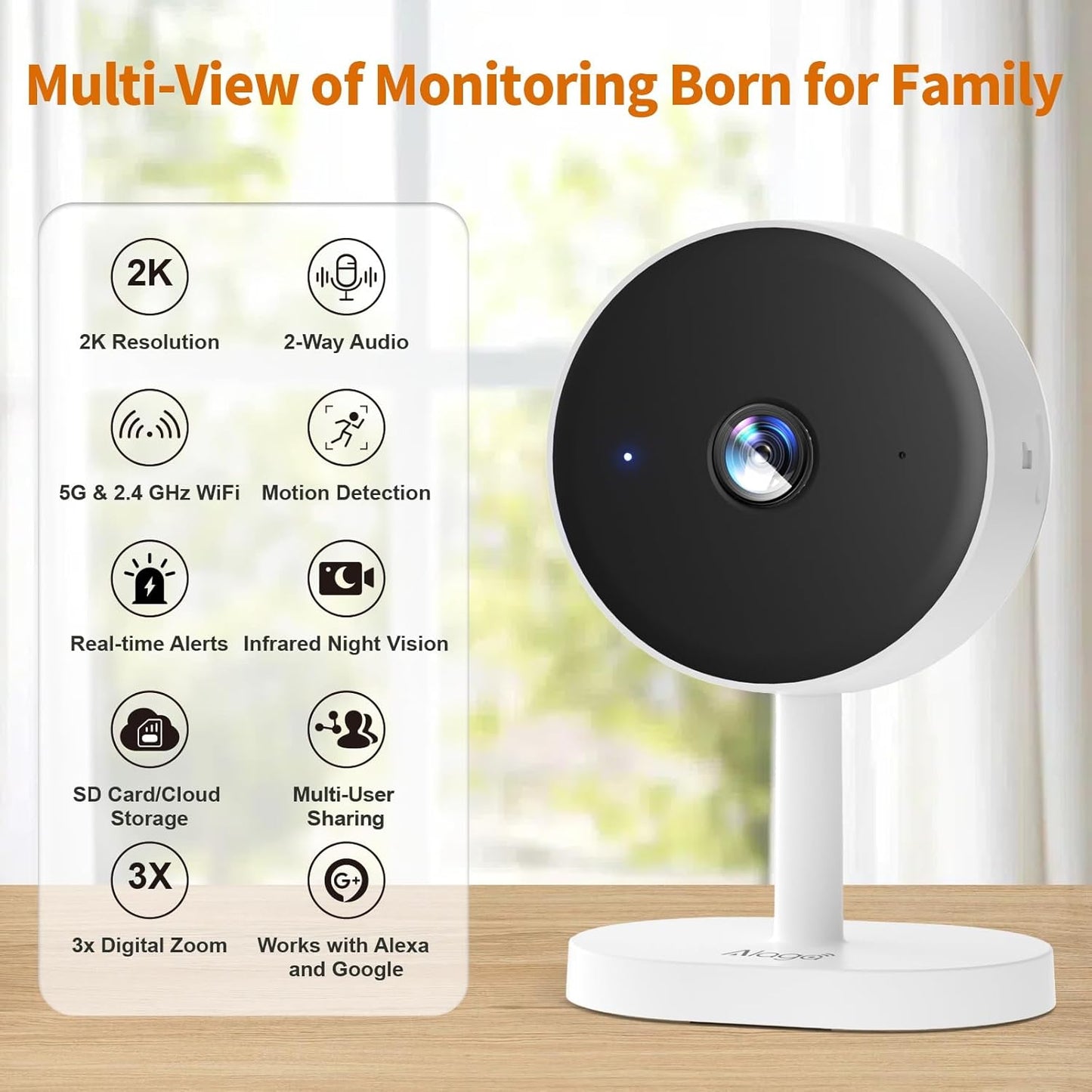 Alaga 2 32G WiFi Indoor Security Camera, Baby Monitor, AI Motion Detection, Way Audio, Night Vision, Cloud and SD Card