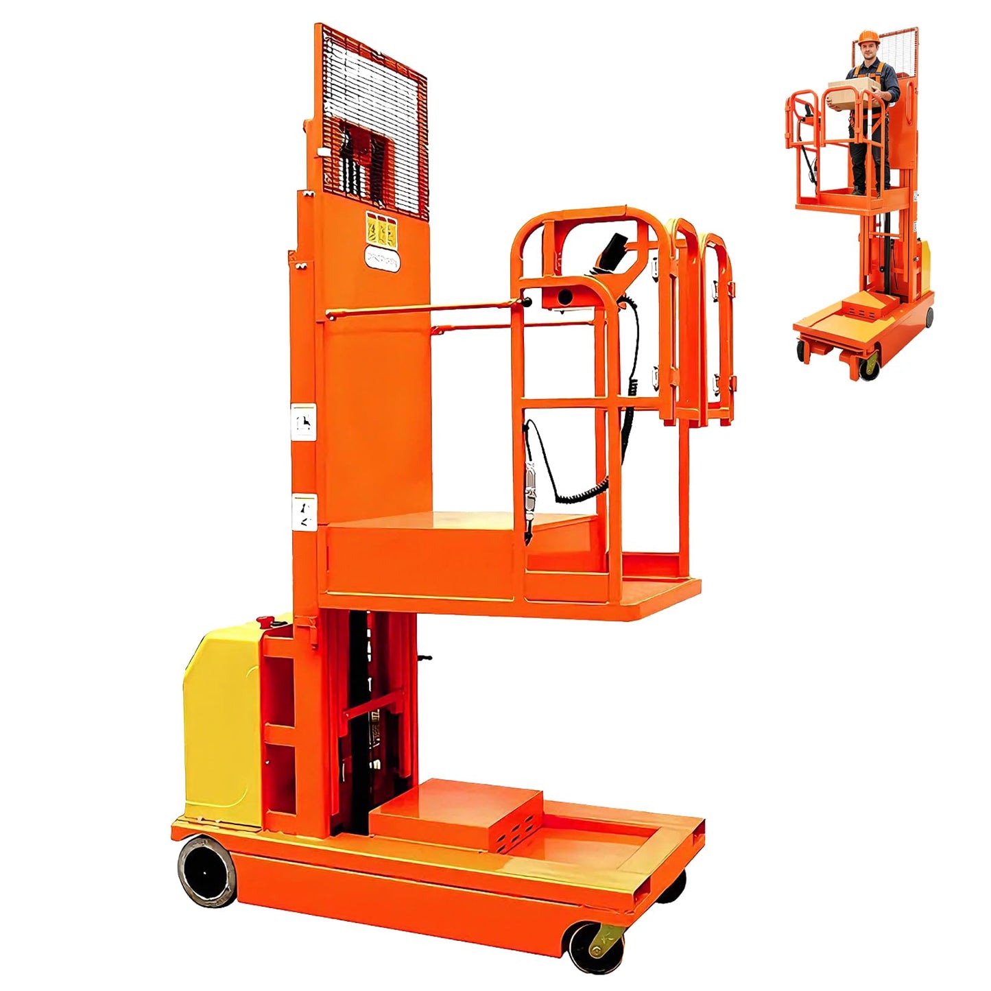Fully Electric Self-Propelled Order Picker Lift Truck, 661 lbs Capacity, Drivable Stock Picker & Personnel Lift for Narrow Aisle Warehouse, Material Handling & SKU Picking (8.86FT Lifting Height)