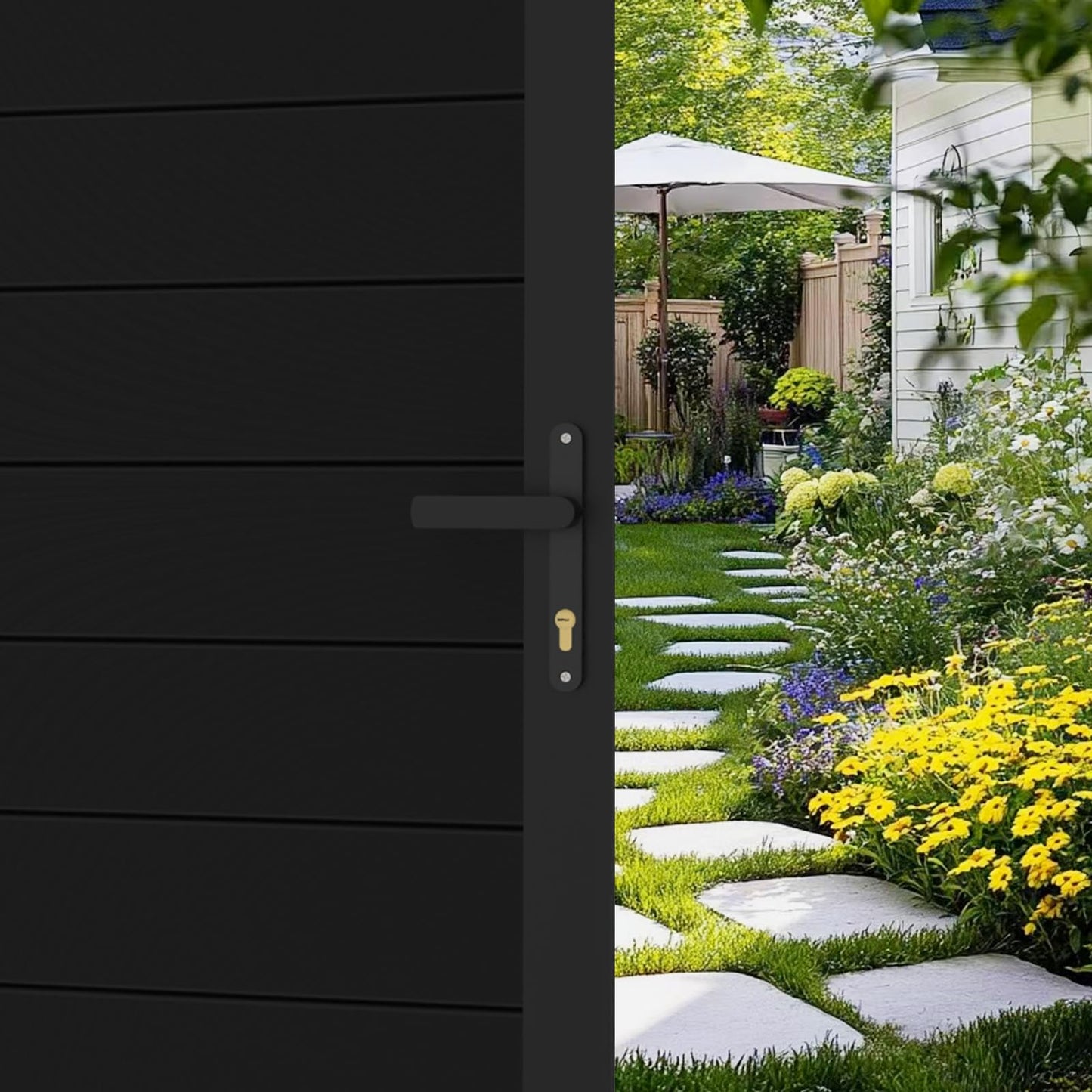 Mondaria Aluminum Double Fence Gate, 6FT H x 10FT W Outdoor Driveway Privacy Gate with Heavy Duty Metal Frame, Rustproof Powder-Coated Gate with Lockable Handle Kit (Posts Not Included)