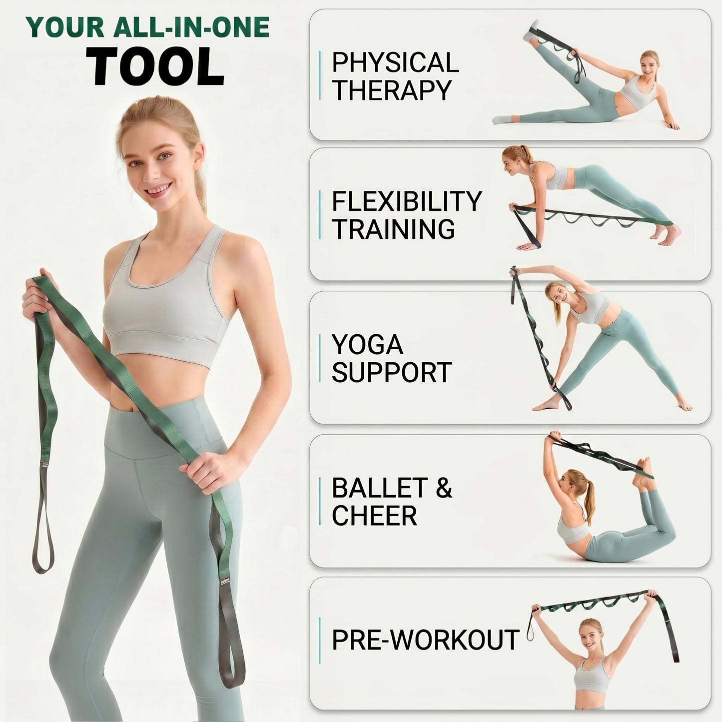 Acozycoo Stretching Strap with Loops for Physical Therapy,Yoga Strap for Stretching,Home Workout,Pilate & Flexibility Training,Non-Elastic Exercise Stretch Band for Hamstring,Leg Stretcher Belt,Flexibility Fascia