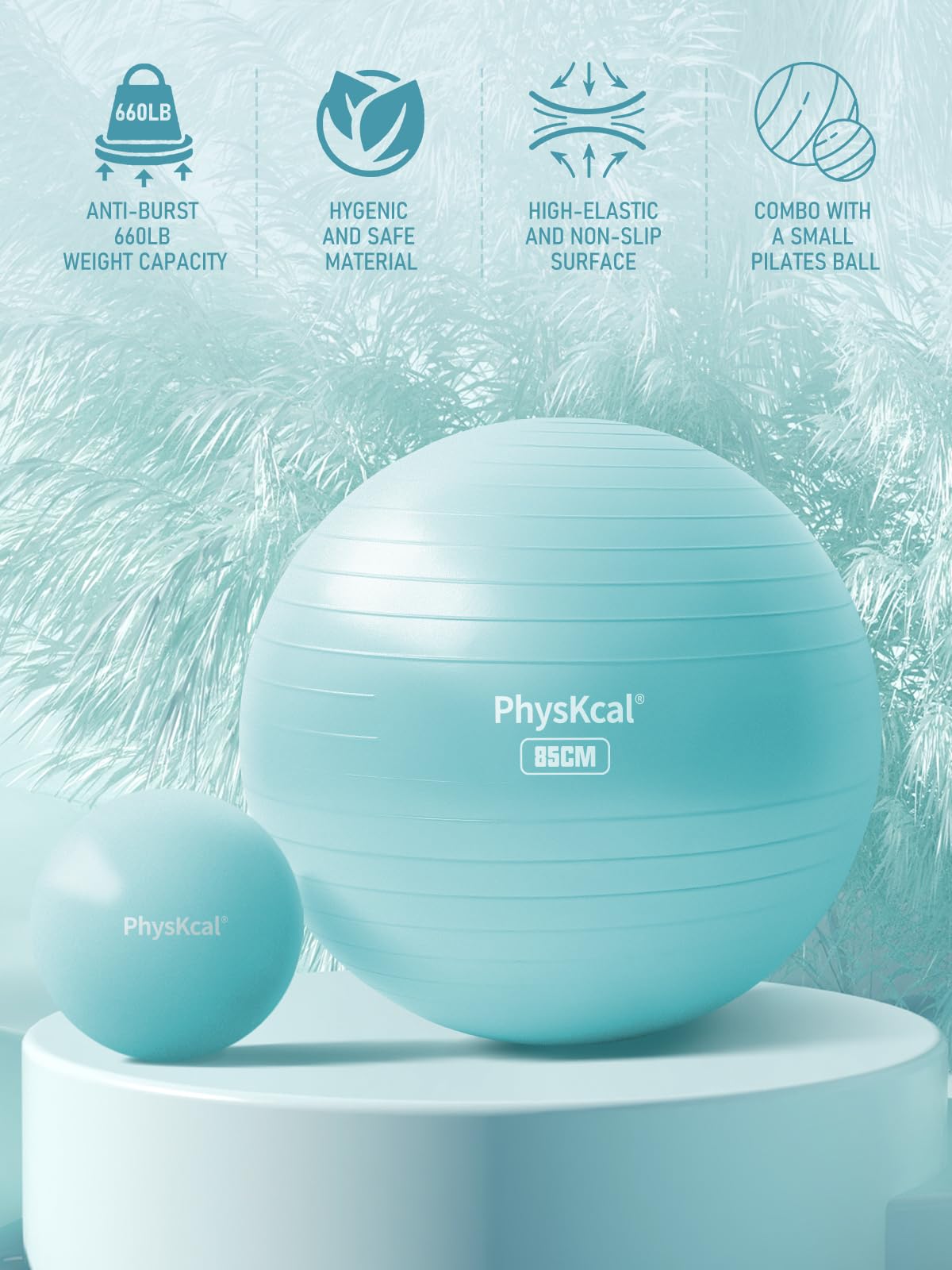 PhysKcal Exercise Yoga Ball Chair with Pilates Ball Set, Swiss Ball for Blance and Stability, Physical Therapy Set-Blue