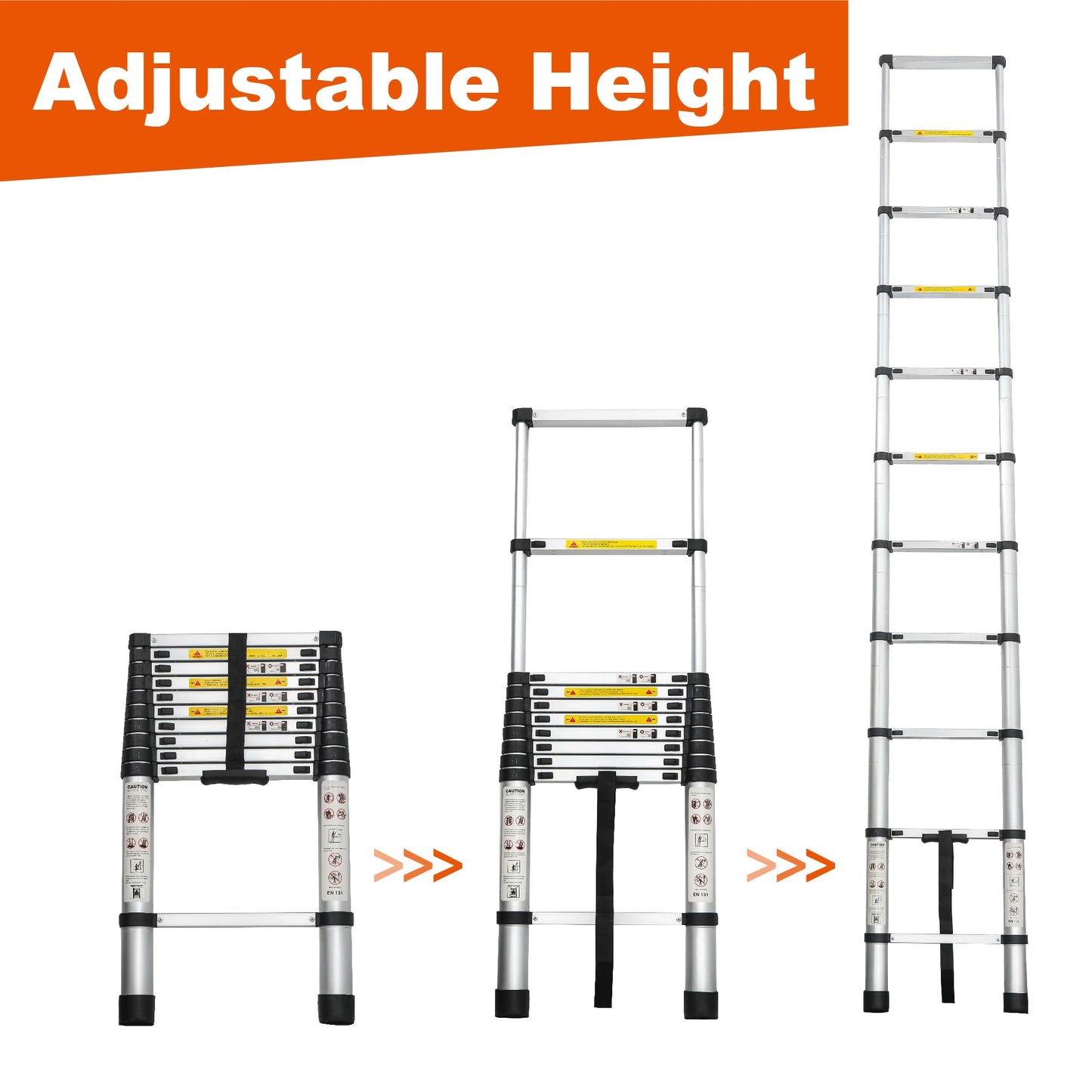 KEIKI Telescoping Ladder, 10.5FT Tall Extension Attic Tool Ladders Foldable with Stabilizers, Extendable Folding Steel Stool Stepladder for RV Loft, Outdoor Non-Slip Wide Pedals Lasts 330 LBS, Black