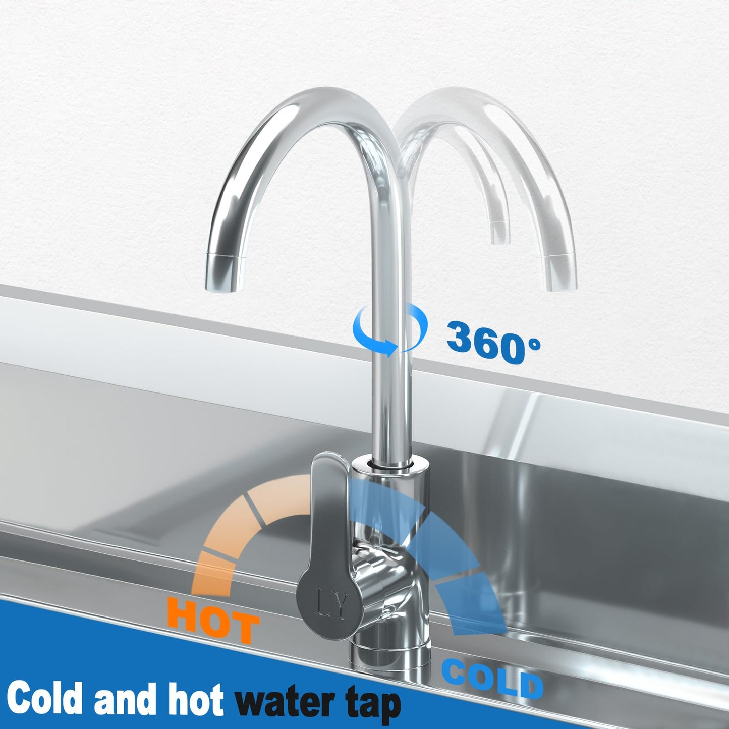20''Stainless Steel Utility Sink with Hot/Cold Water Plumbing & Shelf for Kitchen, Bathroom, Laundry