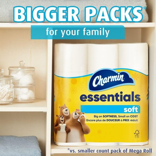 Charmin Essentials Soft Toilet Paper - 9 Mega Rolls | Equivalent to 36 Regular Rolls