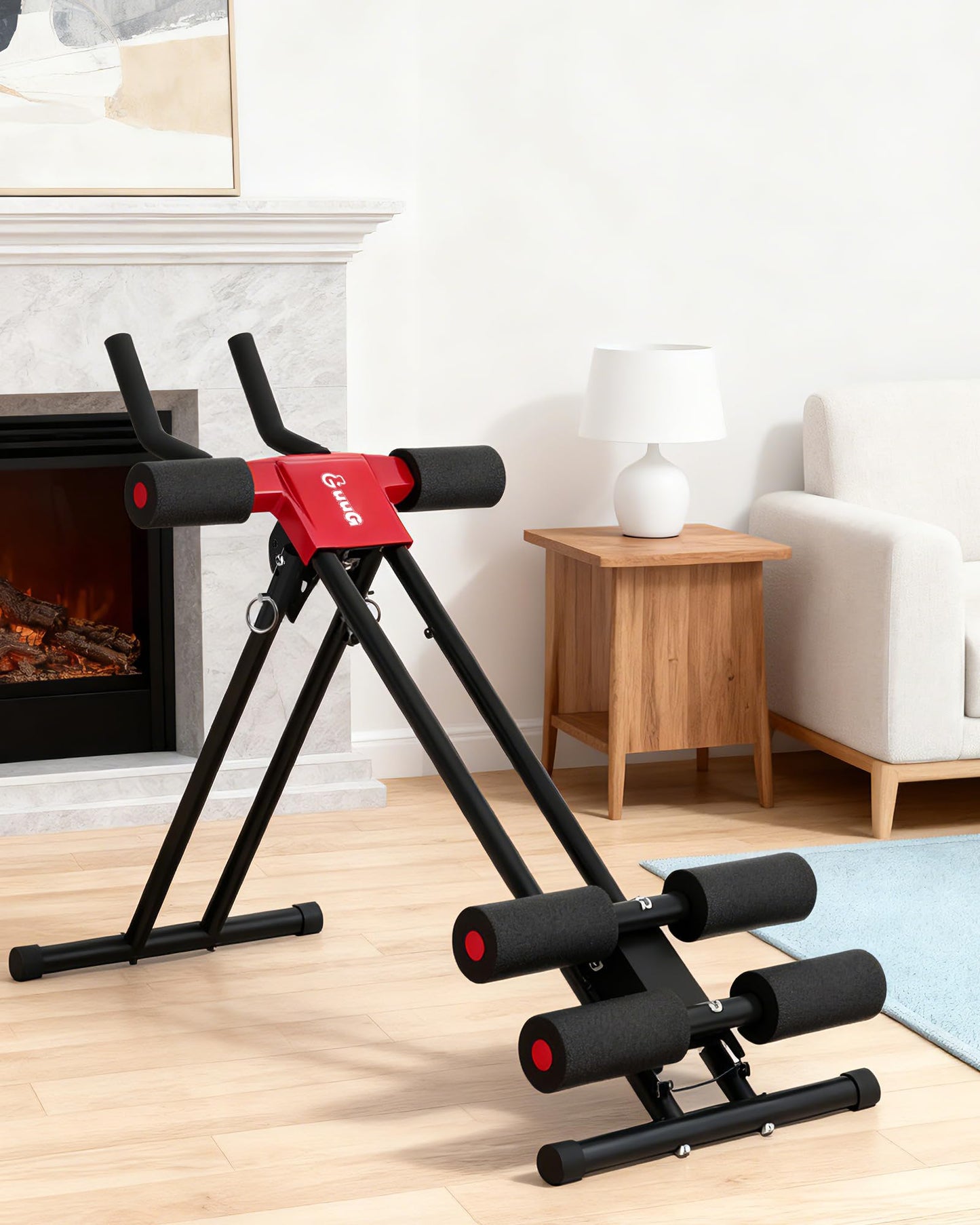 GuuG Ab Machine Ab Workout Equipment : Adjustable Ab Trainer at Home Gym for Stomach Workout Ab Workout Foldable Core Strength Training Equipment Home Gym System Red