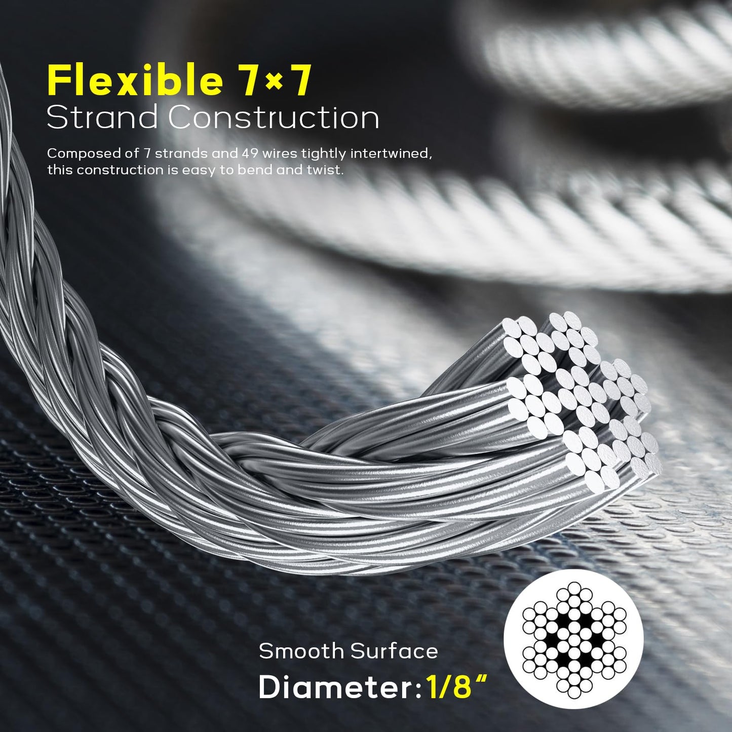 KALLSDY 1200FT 1/8" T316 Stainless Steel Cable, Wire Rope Aircraft Cable for Deck Cable Fence Railing Kit, and DIY Balustrades, 7x7 Strands Construction, Comes with a Cutter