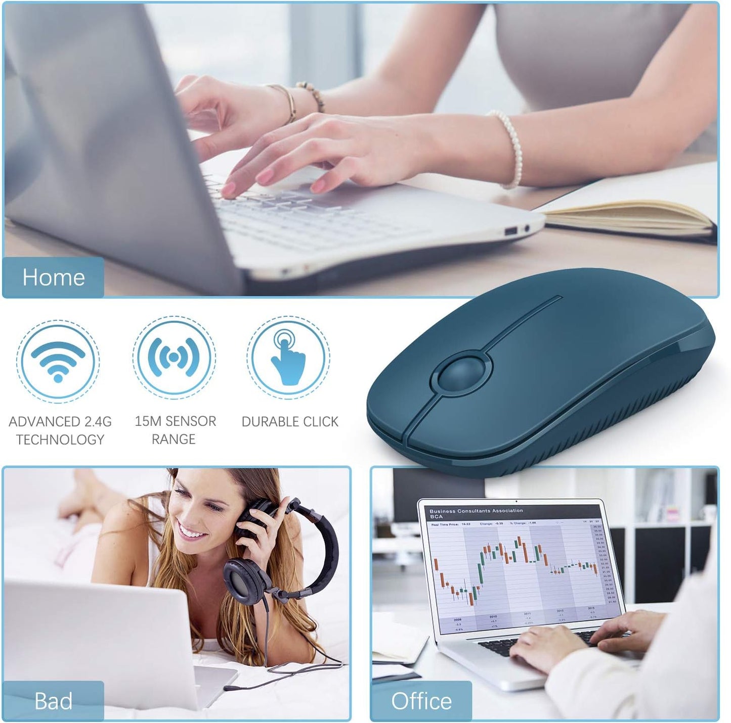VssoPlor 2.4G Wireless Mouse, Slim Portable Computer Laptop Mouse with Nano Receiver Quiet Silent Optical Mice