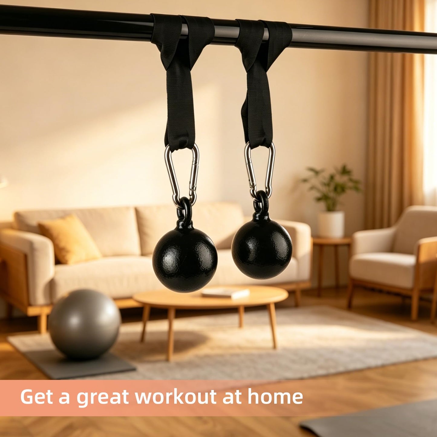 Solid Non-Slip Iron Cannonball Grips, 70 mm Pull Up Balls with 3 Length Hanging Straps and Carabiners, Grip Strength Trainer for Pull-Up Bar, Dead Hangs, Forearm and Hand Training Home & Gym Gear
