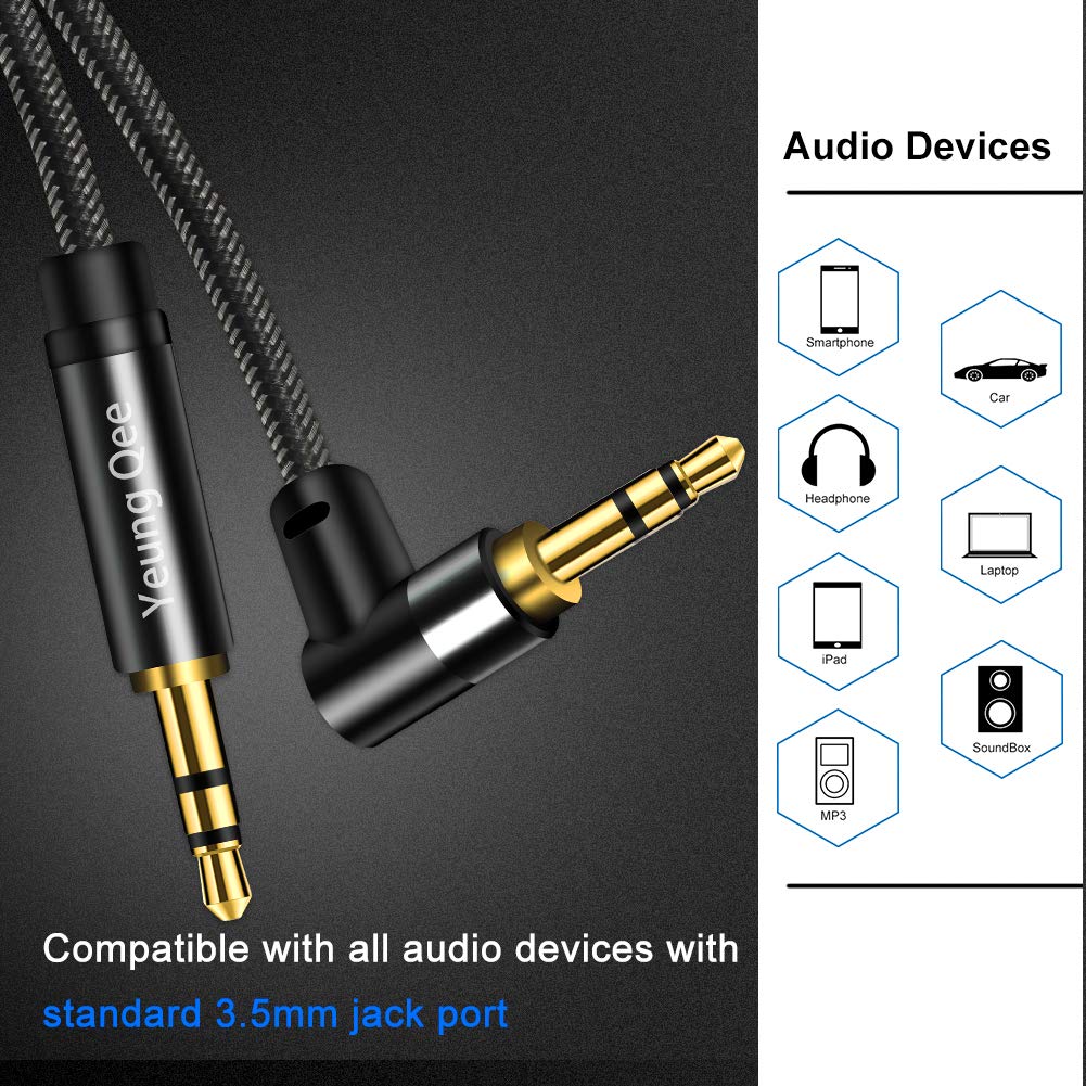 Yeung Qee 3.5mm 1ft, 3.5mm (1FT/0.3M) Aux Cable Nylon Braided Male to Male Stereo Audio Cable Audio Auxiliary Input