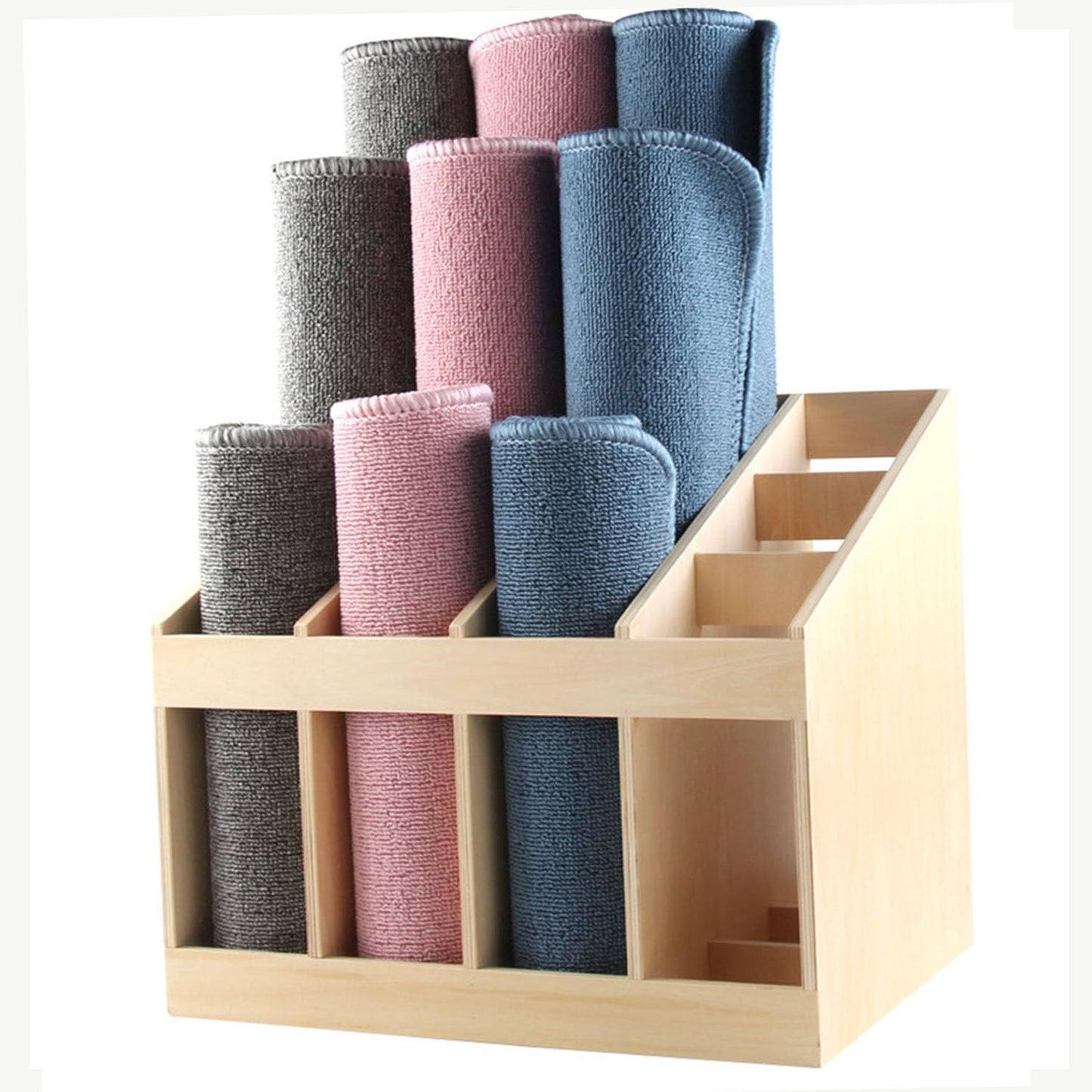 Floor Yoga Mat Rack Wood - Holds 12 Mats, Large Home Gym Yoga Mat Storage Holder, Foam Roller and Carpets Storage Organizer for Kindergarten