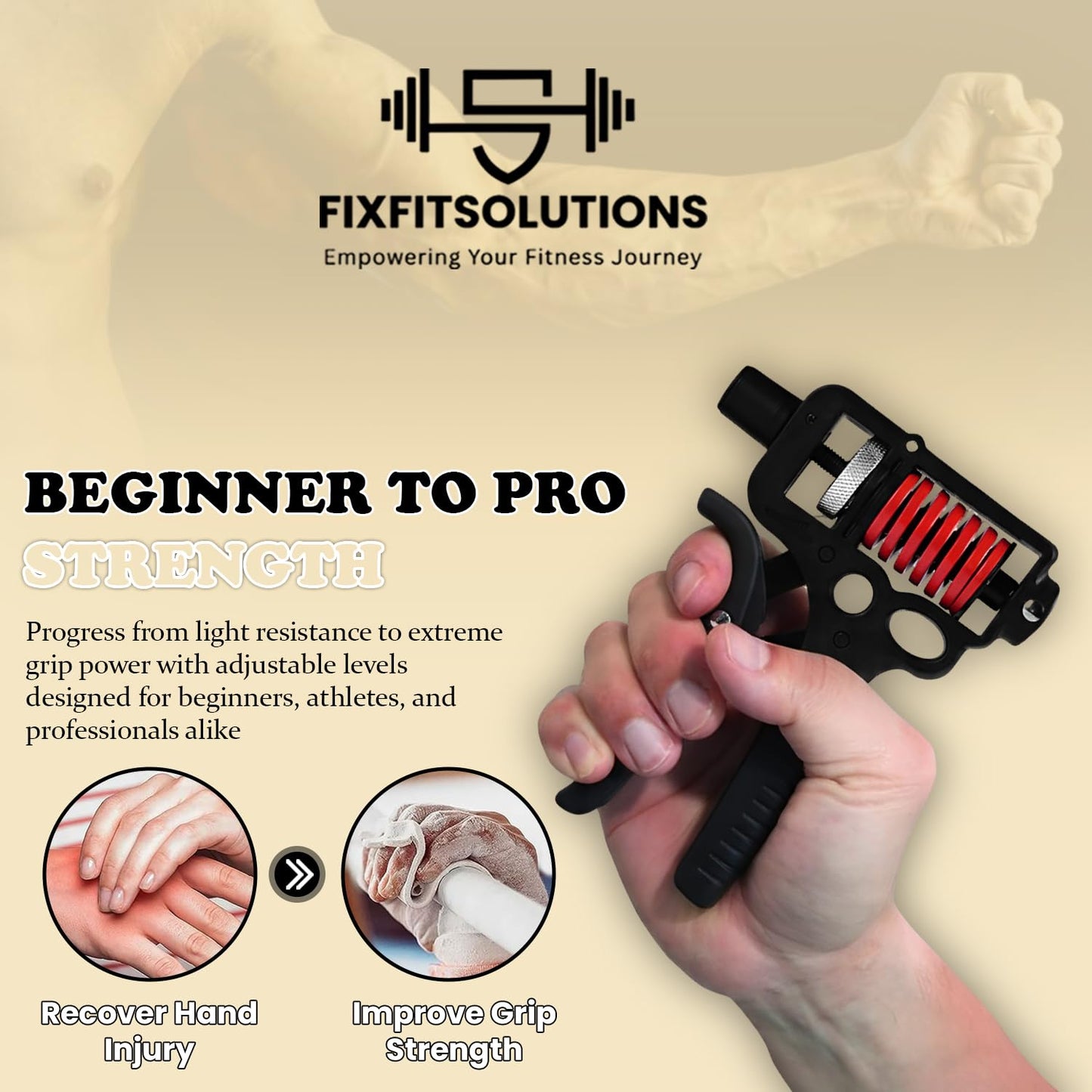 Adjustable 10–400 lb Grip Strength Trainer (Premium Adjustable Grip Strengthener for Forearm Training) Alloy Frame, Titanium-Plated Steel, TPR Non-Slip Handles | Color Black