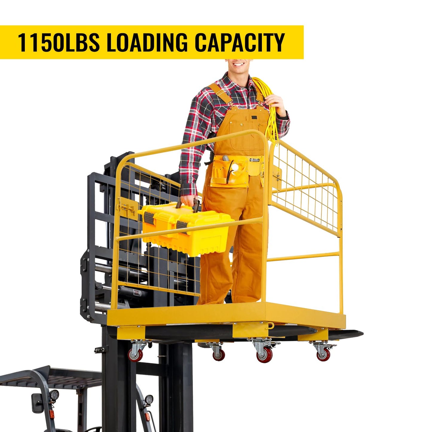 Migoda Forklift Safety Cage 36 x 36 inches, 1200 lbs Capacity Forklift Man Basket, Folding Work Platform with 4 Wheels, Collapsible Cage Lift Basket for Aerial Jobs
