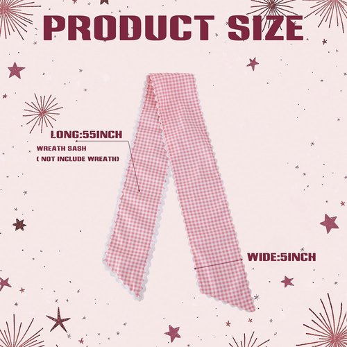 DYSHAYEN Wreath Sash - Canvas RIC Rac Trim for Front Door | Pink Gingham with White Trim
