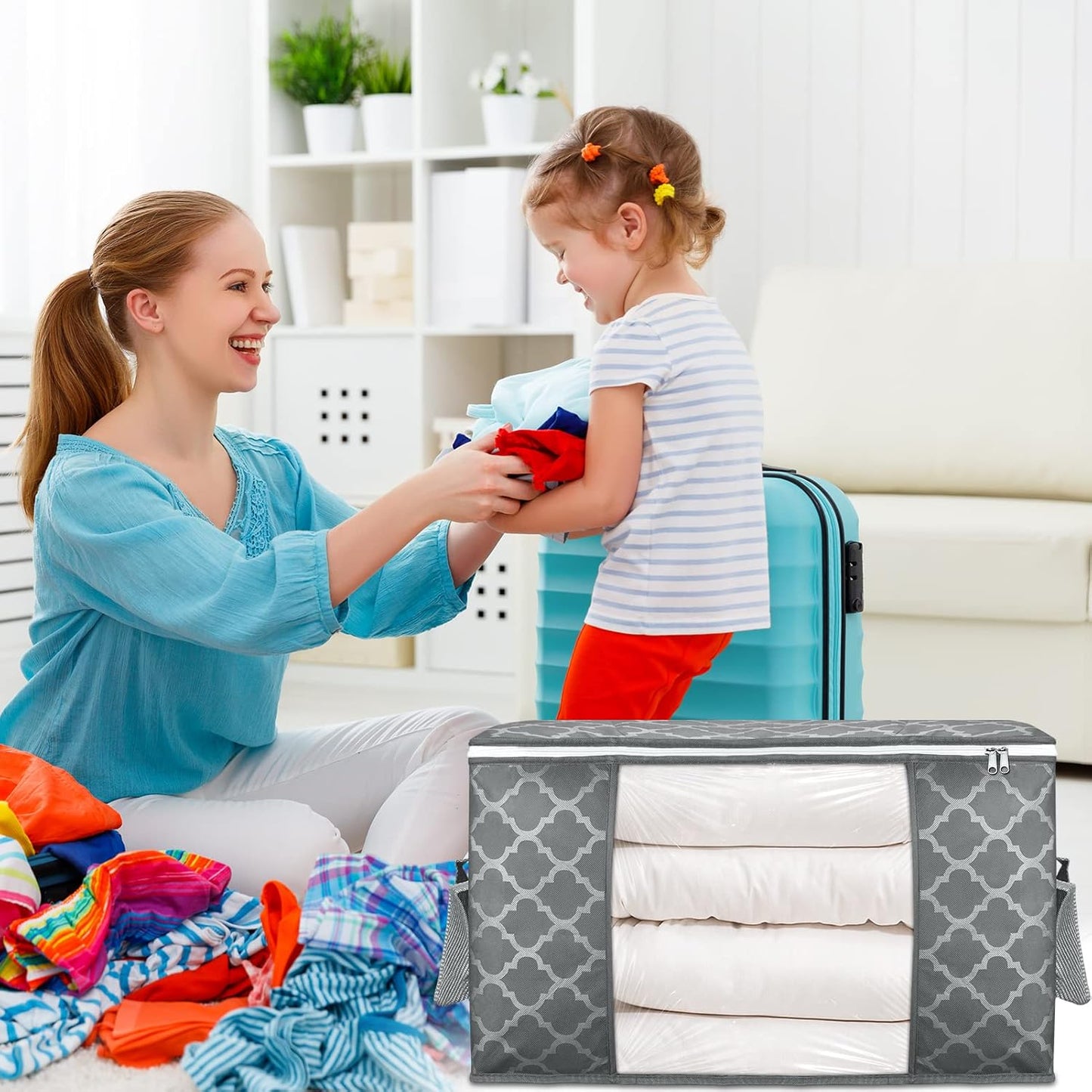 Skiennix 90L Large Storage Bag - Durable Organizer for Clothes, Comforters, Bedding & Toys | 6 Pack