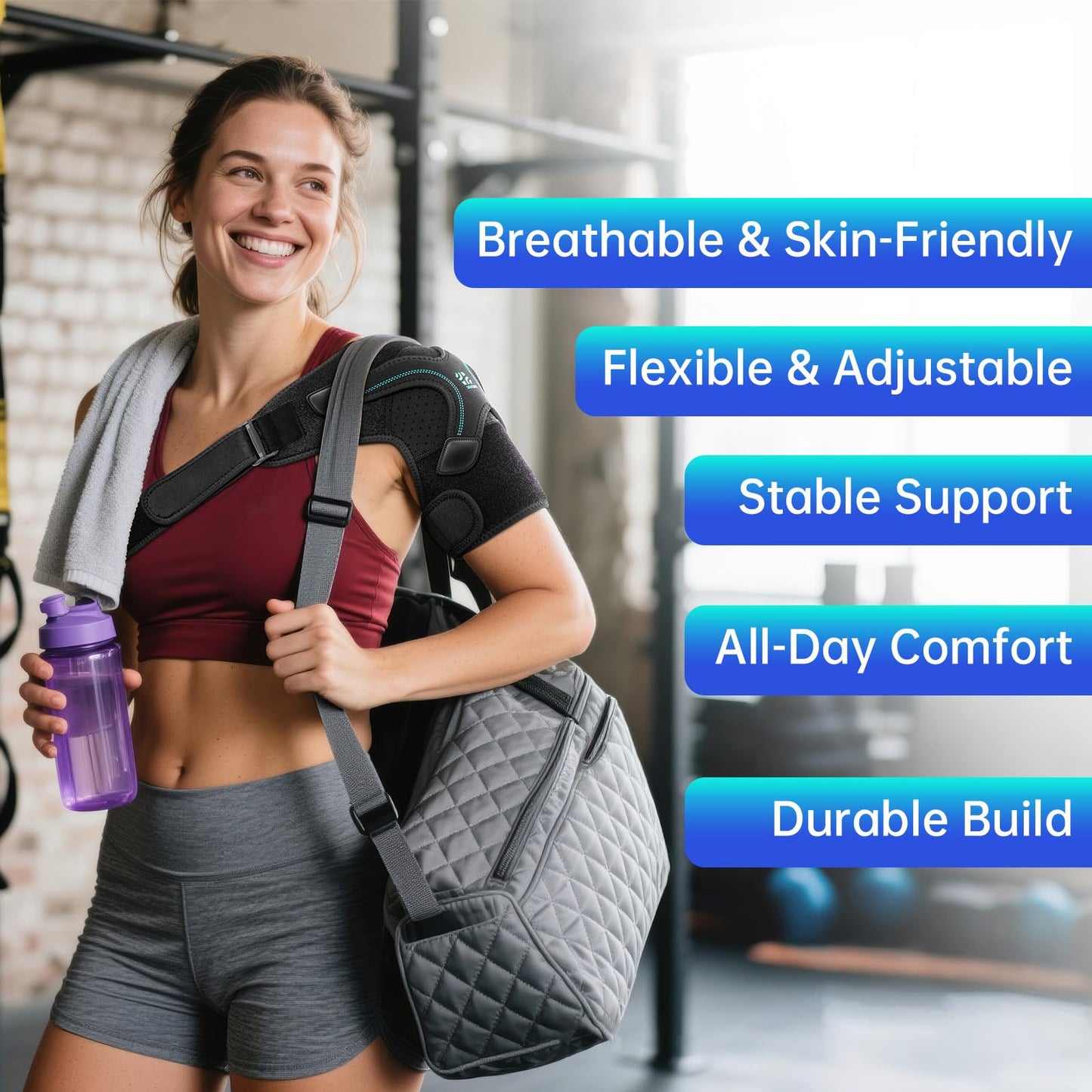 Shoulder Brace, Rotator Cuff Support and Arm Sling for Pain Relief & Injury Recovery, Breathable Compression Sleeve for Strain & Dislocation Prevention, Adjustable for Left and Right Arm, Men & Women