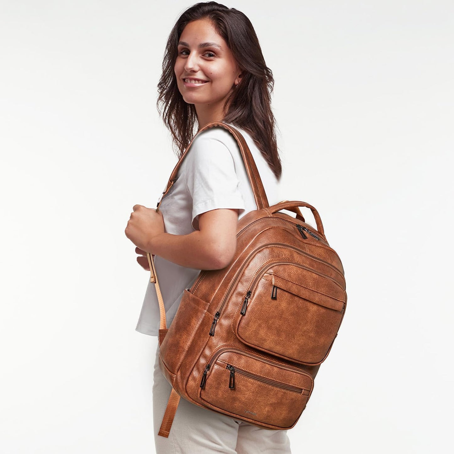 43L Backpack 17 16 15.6 Inch LATMAP Purse For Women Men Leather Shoulder Diaper Bookbag Tote Laptop Bag Handbags