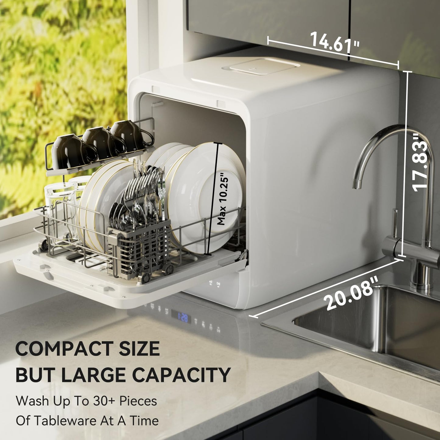 Hermitlux Countertop Dishwasher, 6 Wash Programs Slim Size Portable Dishwasher