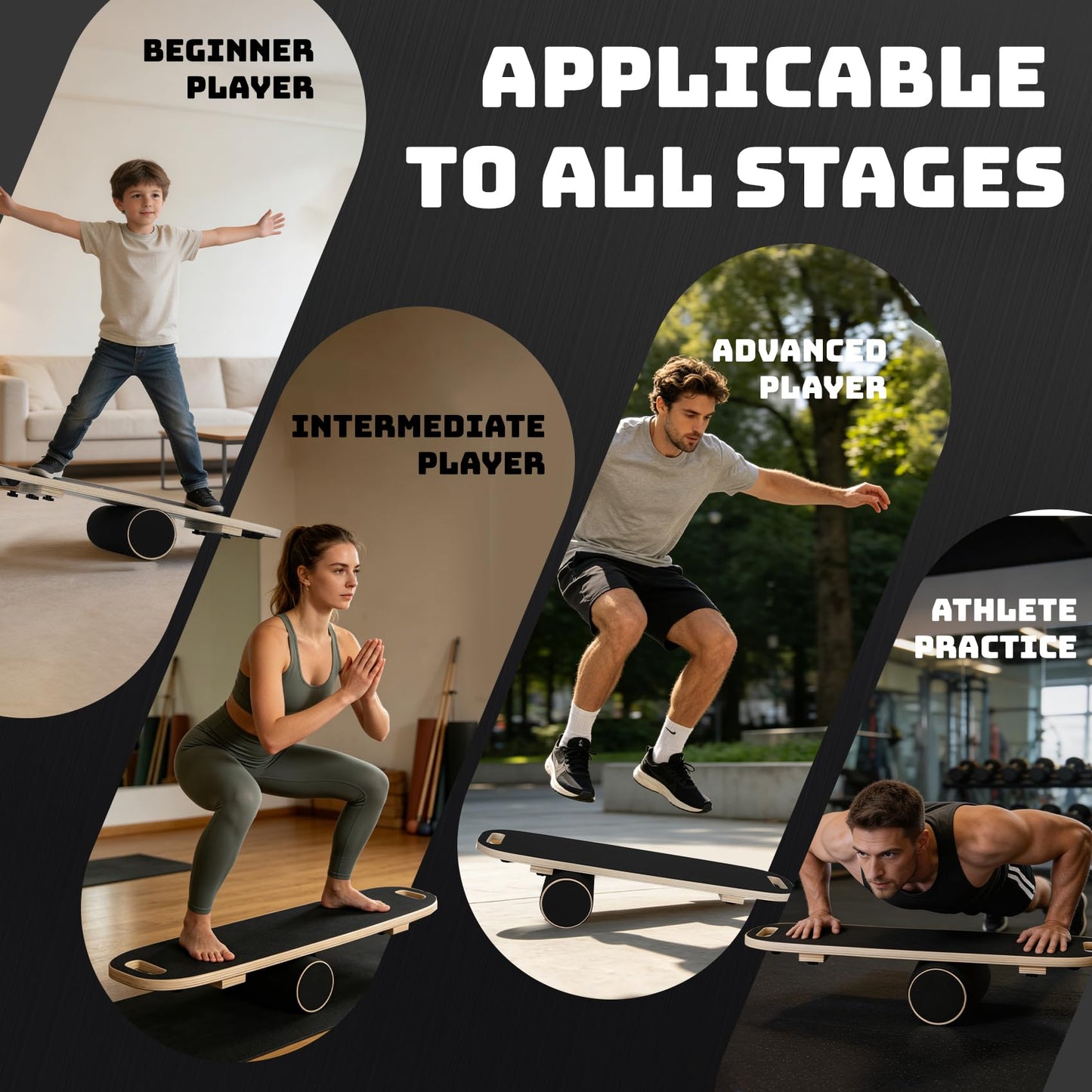 Balance Boards for Adults, Adjustable Surf Balance Board Trainer, Wooden Balance Board with Roller, Training Core&Balance Abilities Balance Board Trainer, Surf Trainer & Physical Therapy