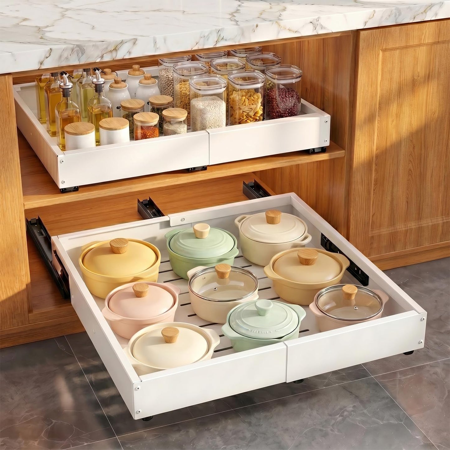 Philosun Pull Out Cabinet Organizer for Kitchen,Full Expandable Width 12"-19" Depth 16"-22" Cabinet Drawers Slide Out No Drill Adhesive,Cabinet Pull Out Shelves for Kitchen Pots Pans Spices 2Pack