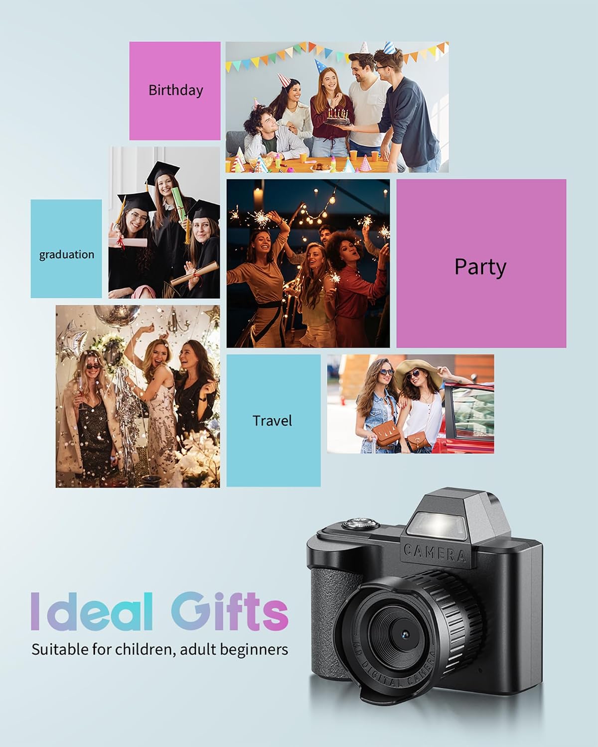 WZVZ 1080P 32GB Mini Digital Camera, Portable Camera for Photography with SD Card, Key Card Clip Chain for Teenagers