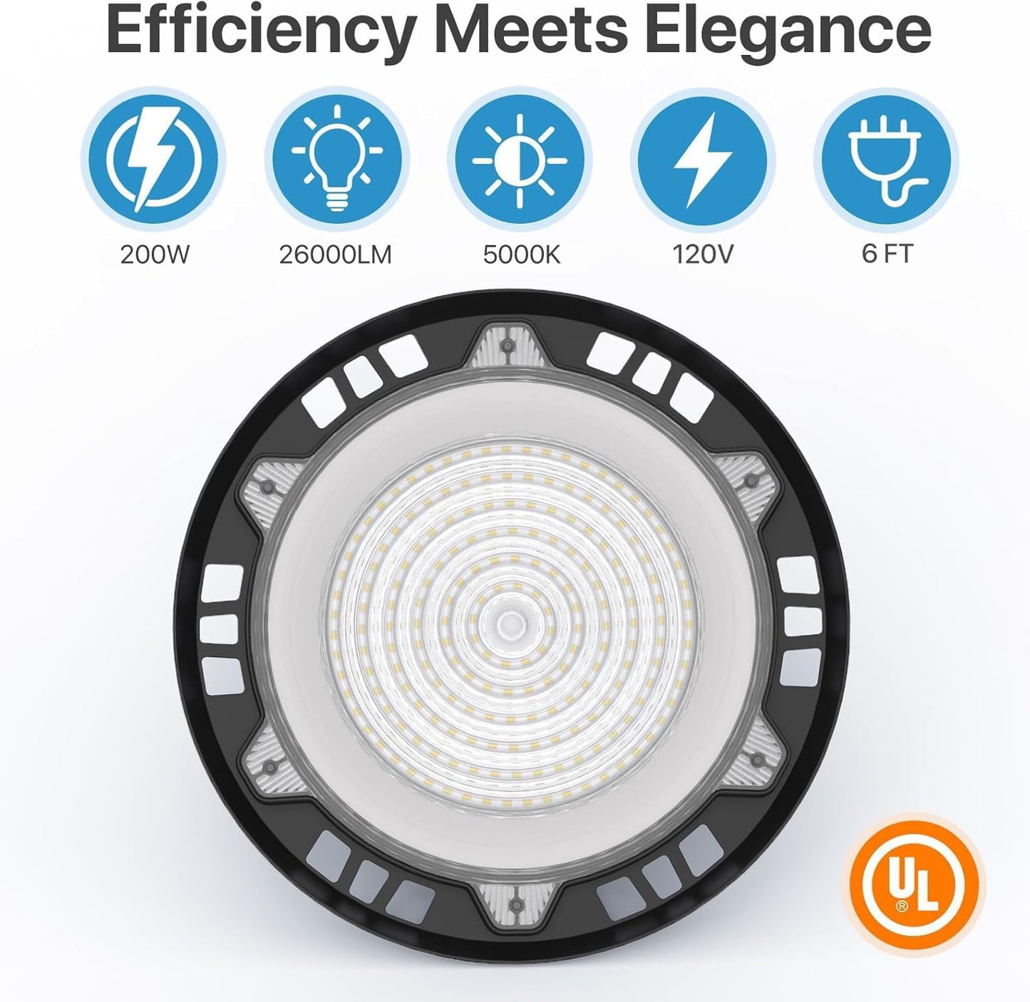 HYPERLITE High Bay LED Lights: 4-Pack 200W UFO LED Light with Plug & Play Plug - 5000K IP65 Waterproof Shatterproof Lighting Fixture
