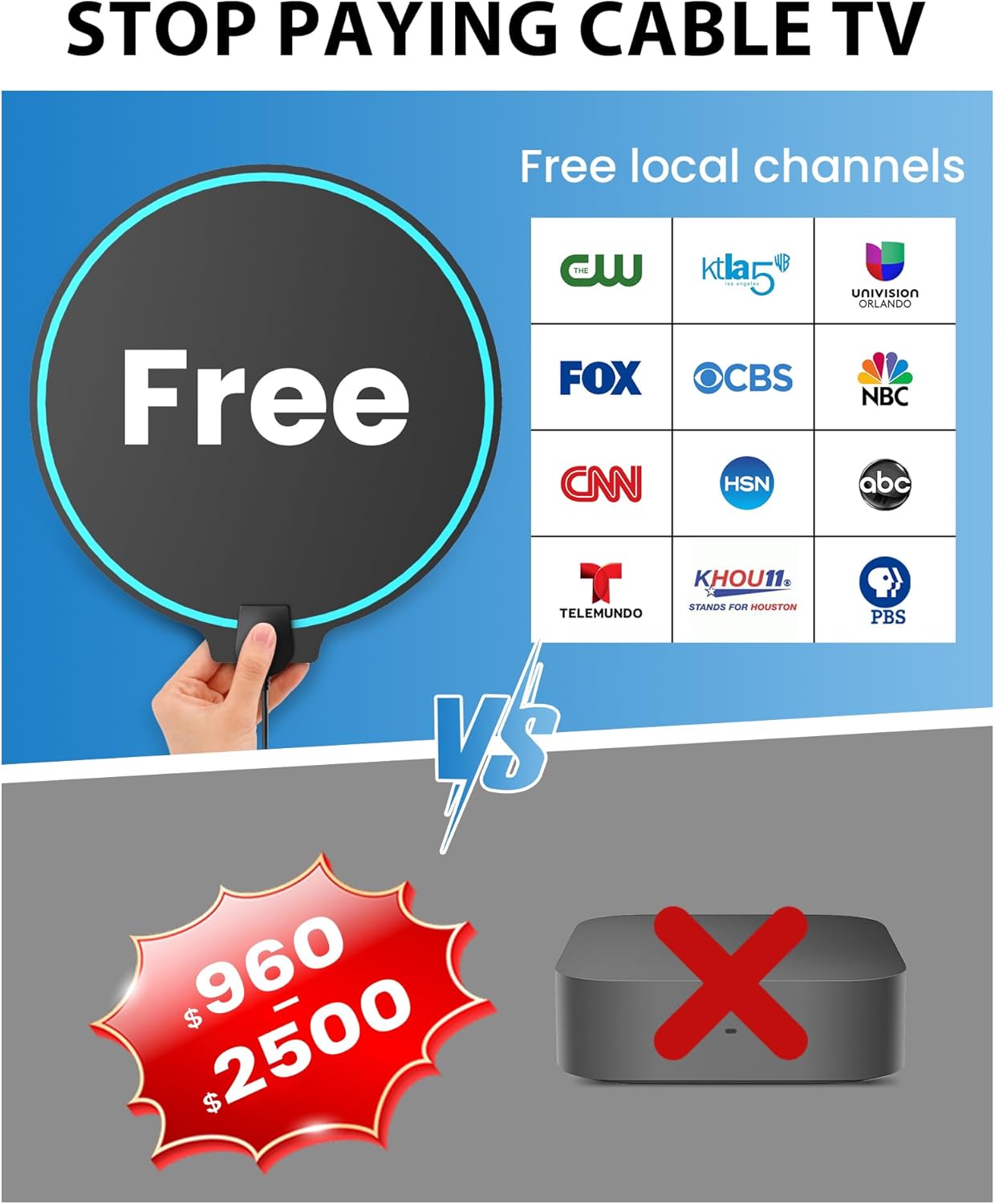 RTKJEQQ 360 4K 16.8ft TV Antenna for Smart TV Indoor, Digital Antenna with Signal Reception for Local Channels HD