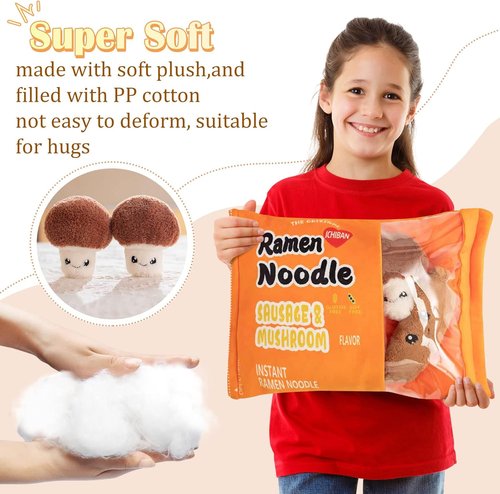 Nenalayo Plush Pillow - Cute Sausage Mushroom Ramen Noodle Toy | Removable Fluffy Stuffed Doll for Kids