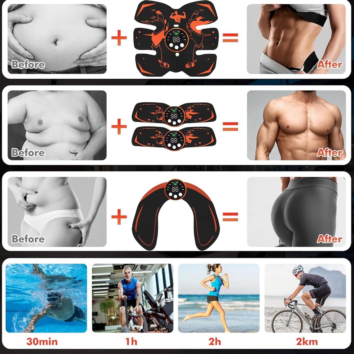 Fitness Belt, Abs Stimulator Full Body Ab/Arm/Hip Trainer Abs Trainer Electronic Toning Belts home workout equipment for Abdomen/Waist/Leg/Arm/Hip