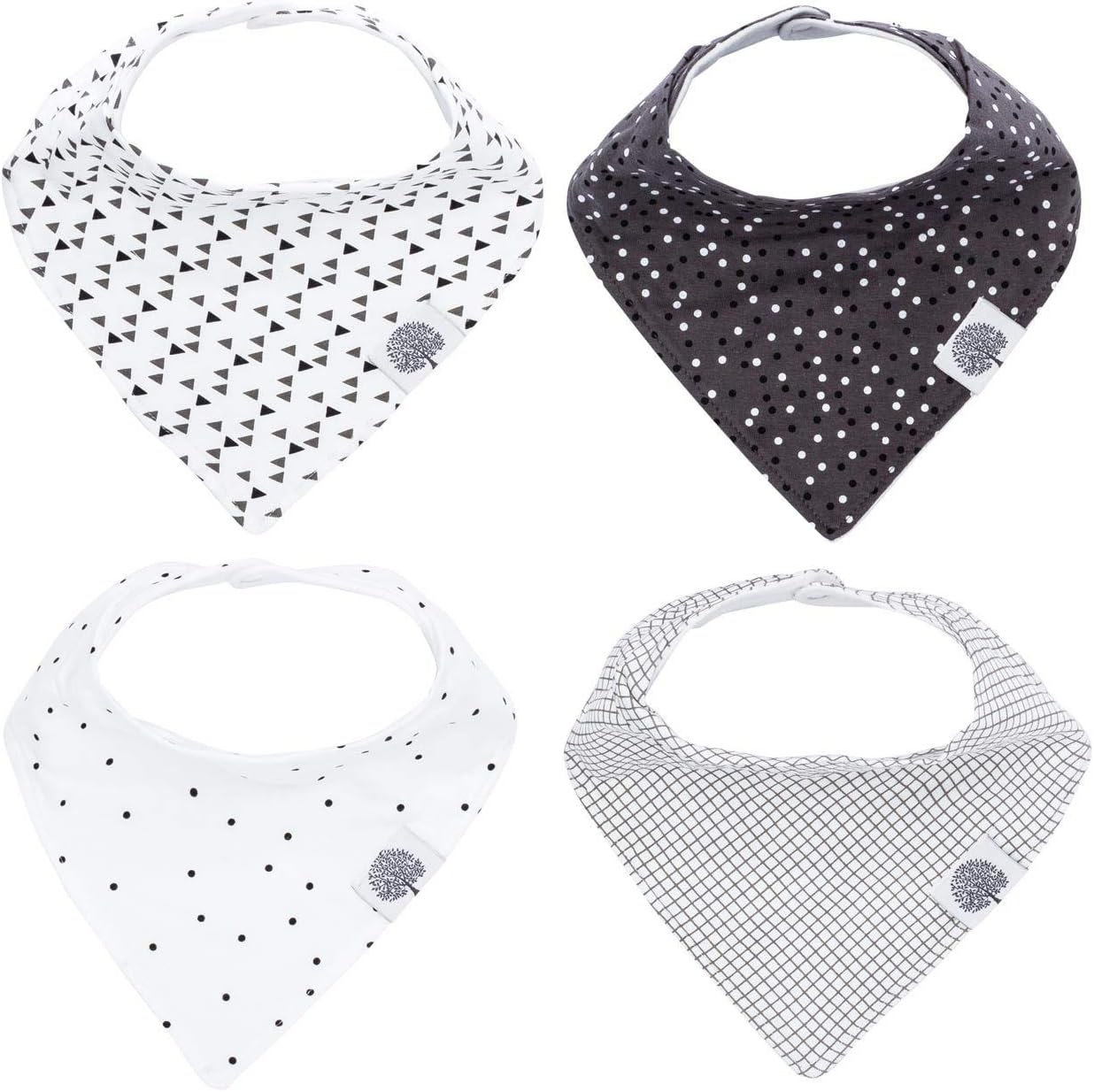 Parker Baby Bandana Drool Bibs - 4-Pack Gray Unisex Bibs for Boys & Girls | Shadow Set