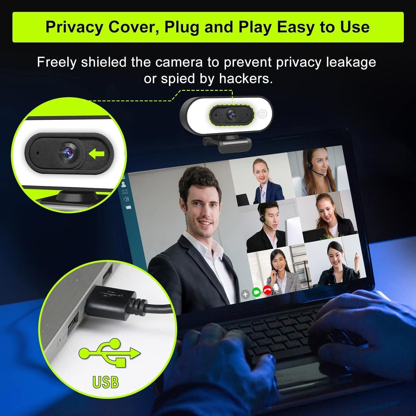 ToLuLu 1080P Webcam with Ring Light Microphone - Streaming Web Camera, Full HD Pro Camera for PC Mac Laptop Desktop