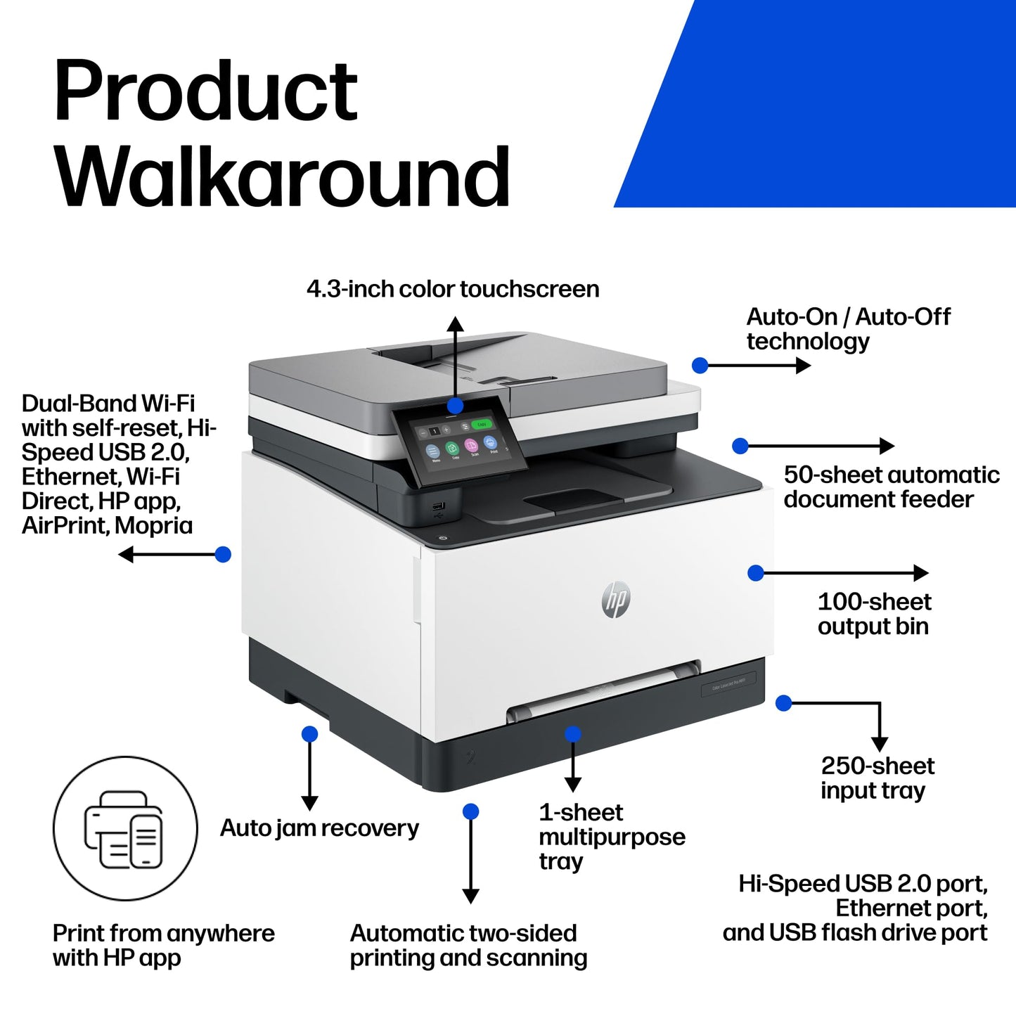 HP Color LaserJet Pro MFP 3301fdw Wireless All-in-One Color Laser Printer, Office Printer, Scanner, Copier, Fax, ADF, Duplex, Best for office (499Q5F)