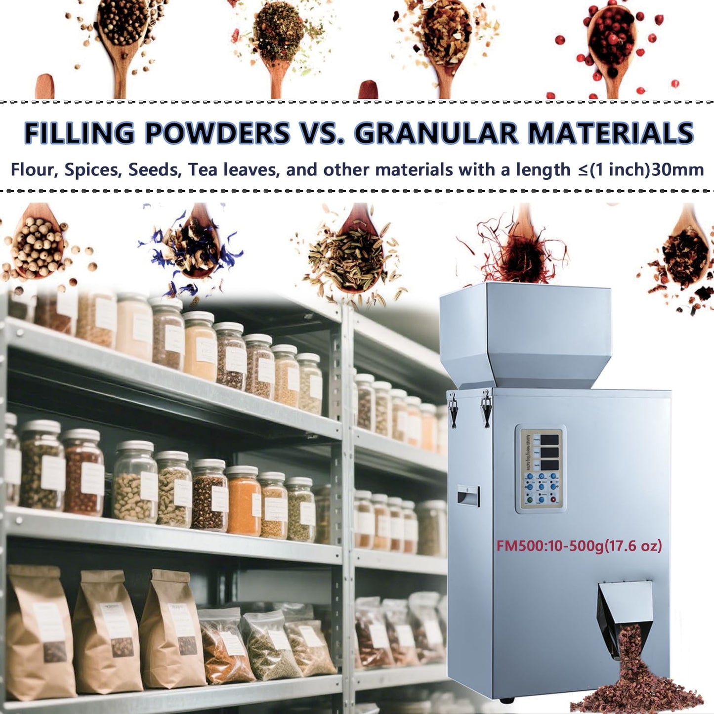 FunSealer Powder Filling Machine, Granule Filler, Automatic Filling and Packing Machine For Flour Spices Seeds 10-500g 110v60hz