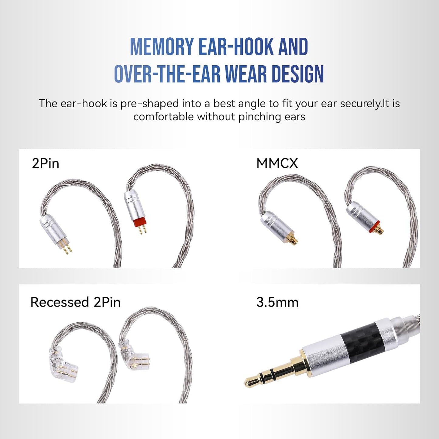 2m 16 2Pin) Linsoul Tripowin Zonie IEM Cable, Long Earbud Cord, Core Silver Plated Earphone Cable, in Ear Monitor Wire