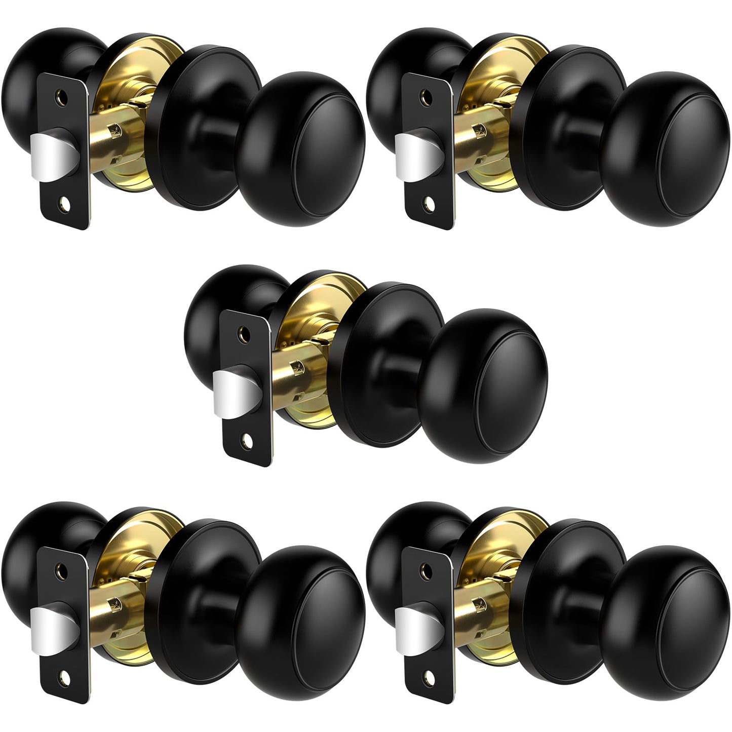Vesmikit Passage Door Knobs, 5 Pack Matte Black Door Knobs, Hallway Closet Non-Locking Interior Doorknobs, Round Door Handles Keyless Reversible for Left/Right Handed Doors