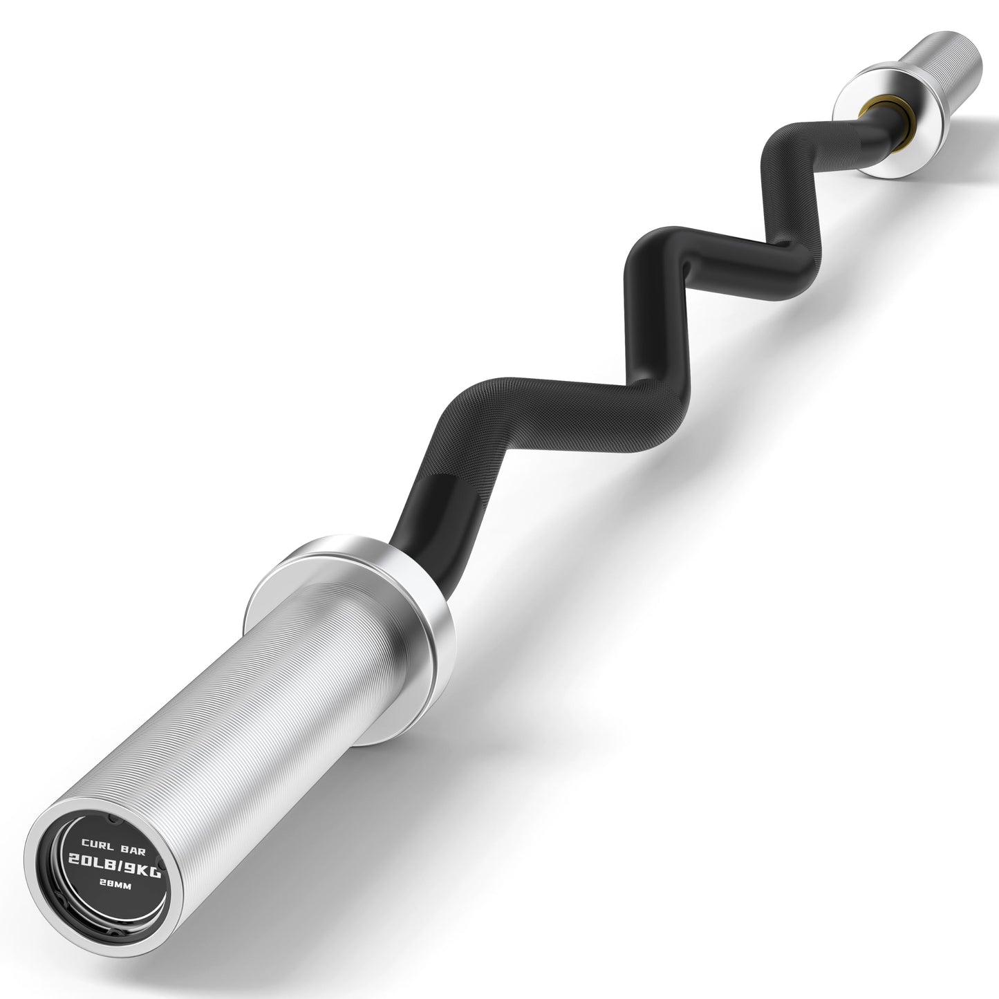 HANDBODE Olympic EZ Curl Barbell Bar 47", 2 inch 4 ft Curl Bars for Weightlifting, Squats, Hip Thrusts, Biceps, 500 lb Weight Capacity, Home Gym Weight Bar, Strength Training, Black & Silver