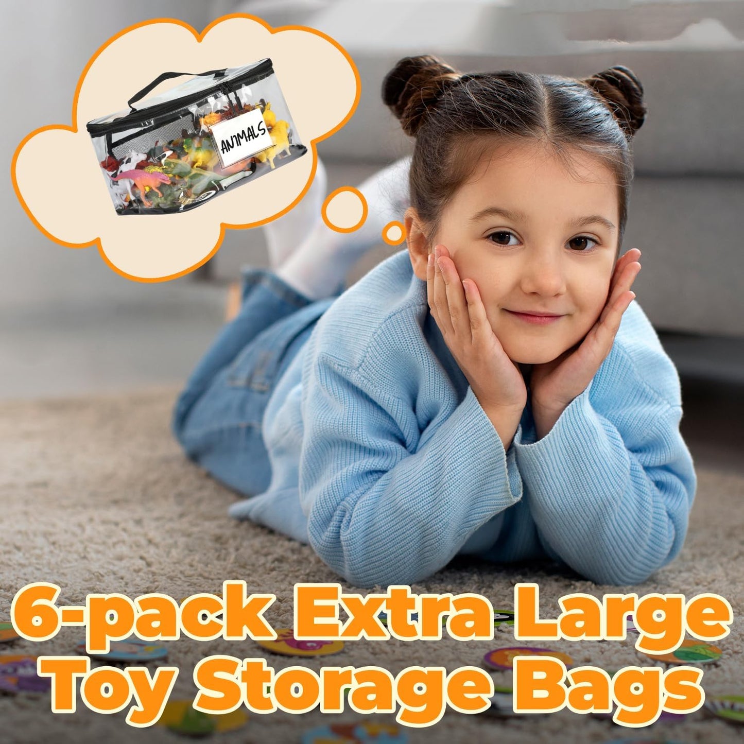 Skiennix Extra Large Toy Storage Bags - 6-Pack Waterproof Zipper Organizers for Kids' Toys & Games | Durable, BPA-Free