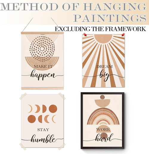 Hapons Boho Sun Wall Art - Modern Abstract Geometric Prints for Bedroom & Office | 8"x10" Unframed Set of 4