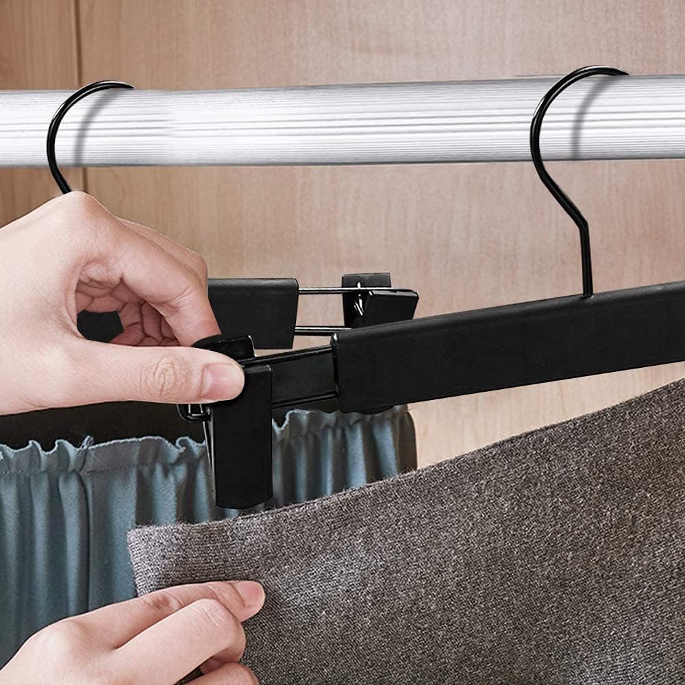 Skiennix Skirt Hangers - Space-Saving Pants Hangers with Clips & 360° Swivel Hooks | 10-Pack, Black