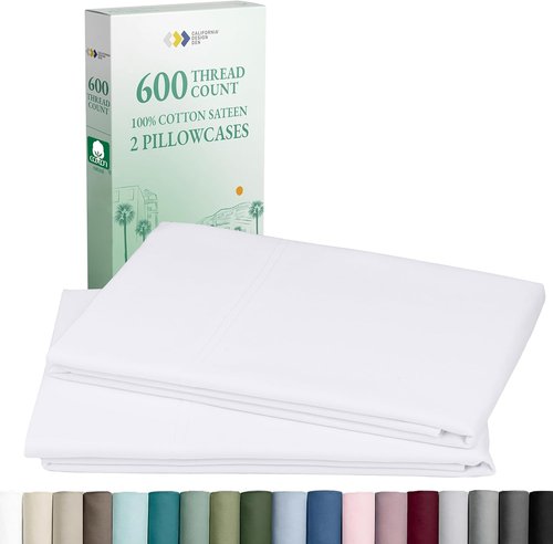 California Design Den King Size White Pillowcase Set - Luxuriously Soft 600 Thread Count, 100% Cotton, Set of 2