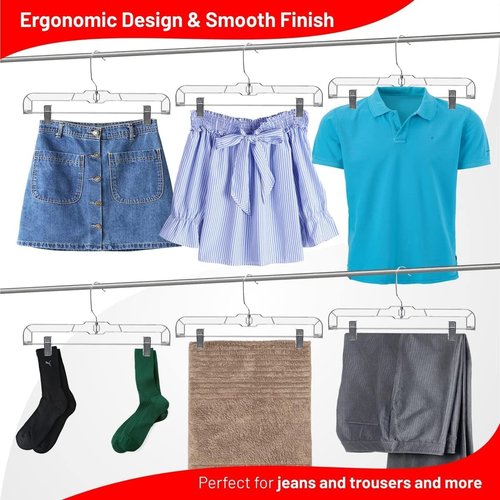 DEILSY™ Skirt Hangers - Non-Slip Pants Hangers with Adjustable Clips - Clear Plastic, Pack of 12