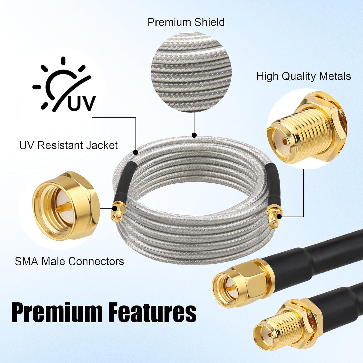 RG8X 20FT,Ultra 50 MOOKEERF SMA Male to SMA Female Coaxial Cable Low Loss SMA Extension Cable ohm for Router,GPS,RF