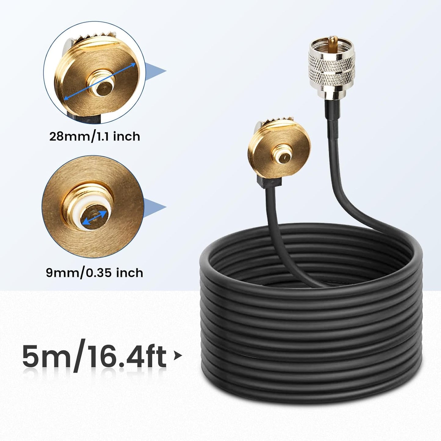 16ft PL259 RG58 Anina Pure Copper Coax Cable NMO to Male, Low Loss Extension Coaxial Wire for Yaesu Vertex Kenwood CB