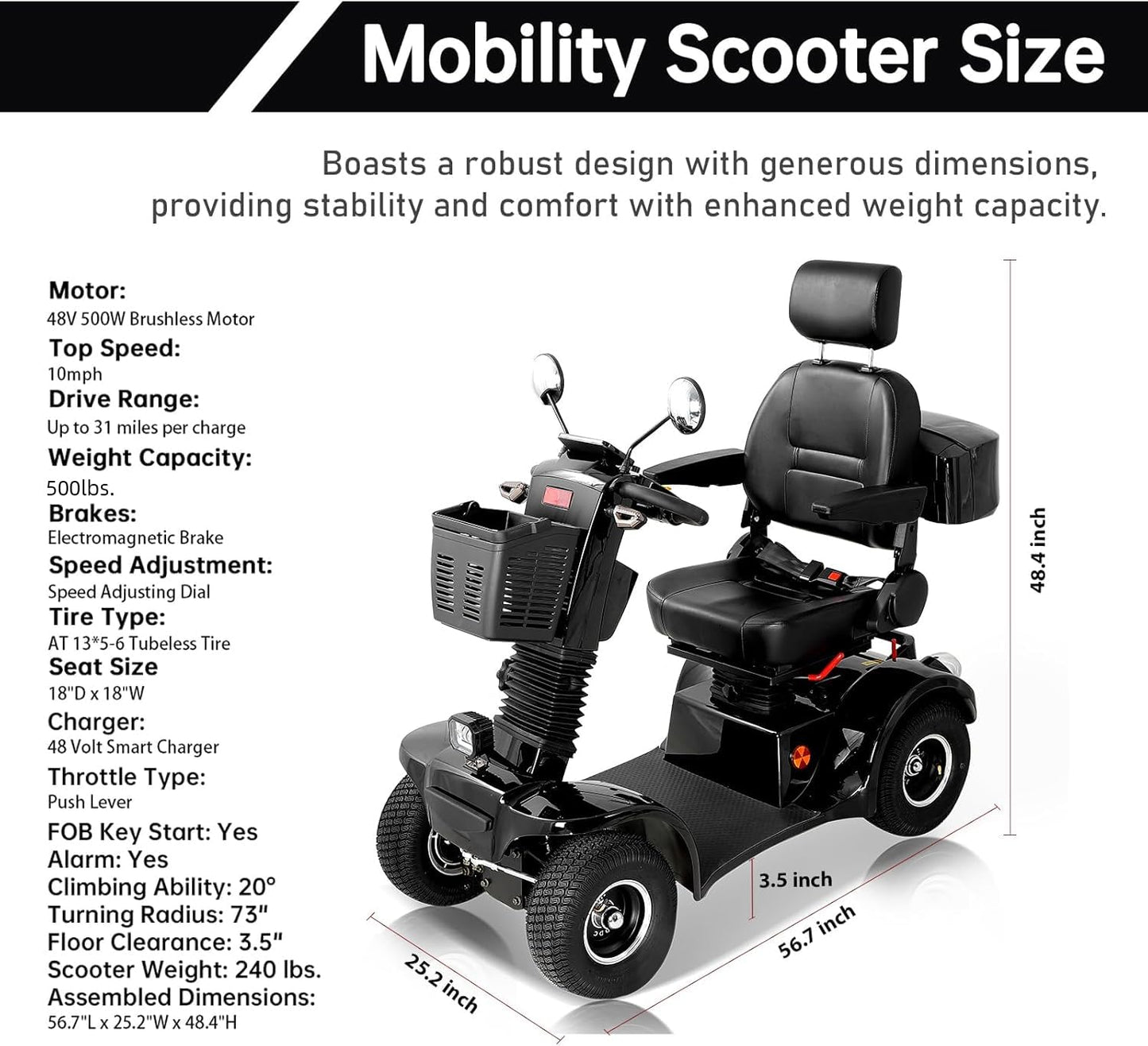 Mobility Scooters for Seniors and Adults, All-Terrain Mobility Scooter with Waterproof Cover, Heavy Duty 4-Wheel Electric Powered Mobility Cart Handicap Scooters, 1000W Motor