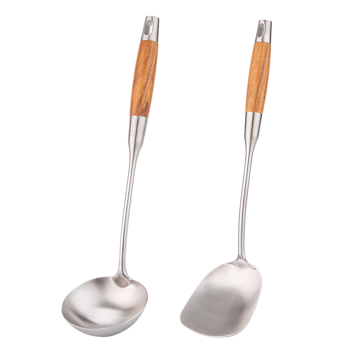 Wok Spatula and Ladle,304 Stainless Steel Utensils.Suitable for home use, hotel, restaurant.13.7-15Inch