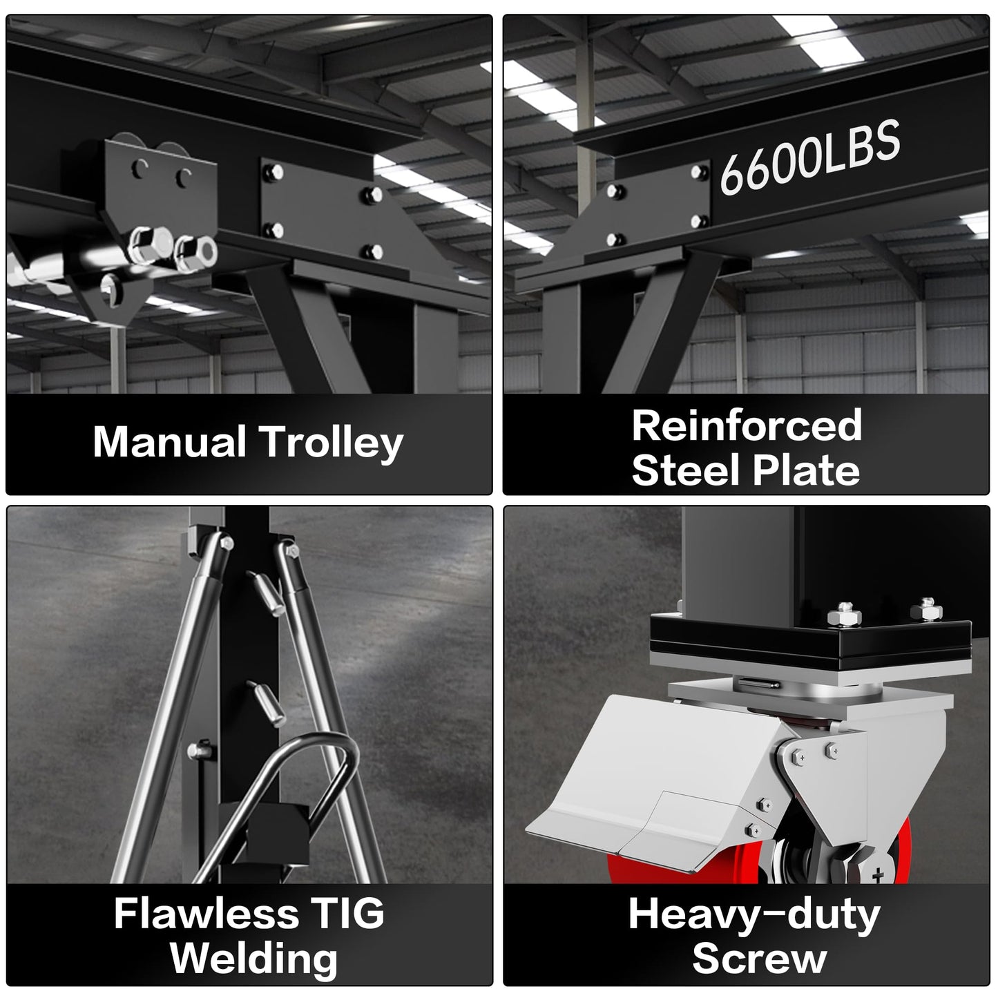 3 Ton Gantry Crane, 6600LBS Capacity, Adjustable Height 8.53 to 12.47ft with Triangle Base, Portable I-Beam Hoist for Factory, Warehouse, Auto Repair & Construction, Black